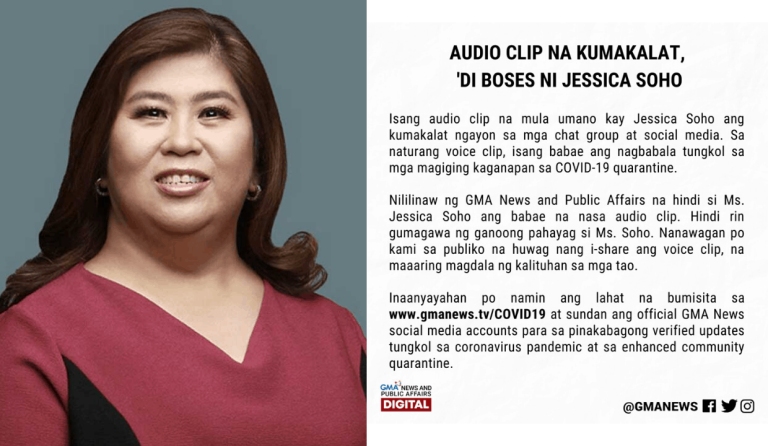 Jessica Soho denies she’s the voice behind circulating audio clip about total lockdown
