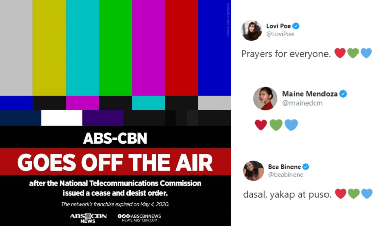 After ABS-CBN signs off, Kapuso celebrities show their solidarity with red, green, blue hearts