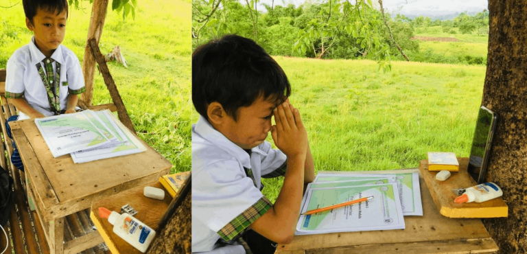 Young student having online class on a hill in Bohol goes viral