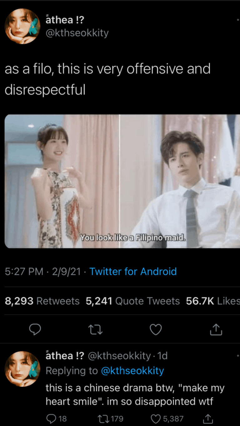 Netizens take offense at Chinese drama’s alleged ‘Filipino maid’ slur