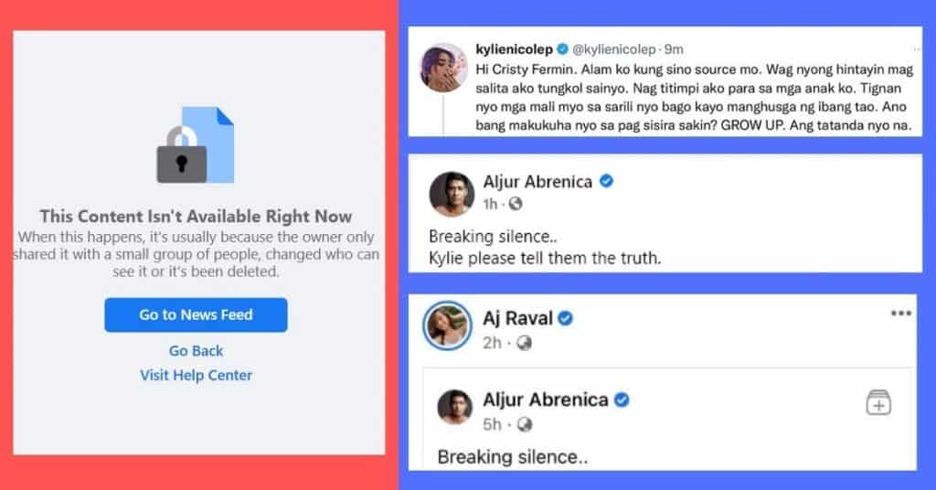 Aljur Abrenica, Kylie Padilla, AJ Raval’s mom delete controversial posts