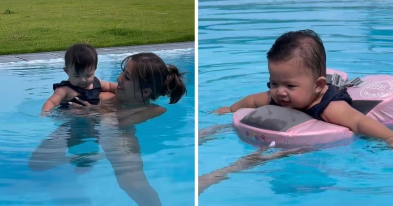 Rachel Peters shows off her ‘little water baby’