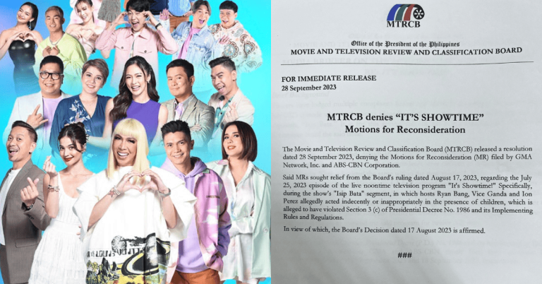 MTRCB junks It’s Showtime’s motion for reconsideration vs 12-day suspension