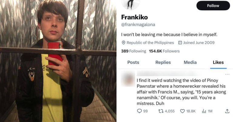 Francis M’s son Frank Magalona likes netizen’s ‘homewrecker’ social media post